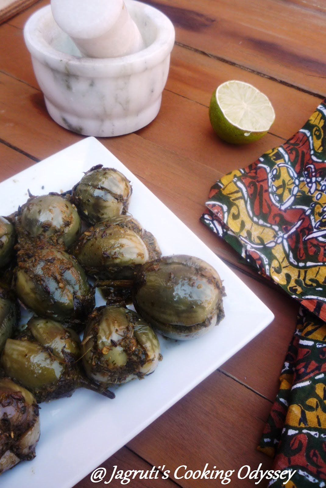 square plate with stuffed thai aubergine curry