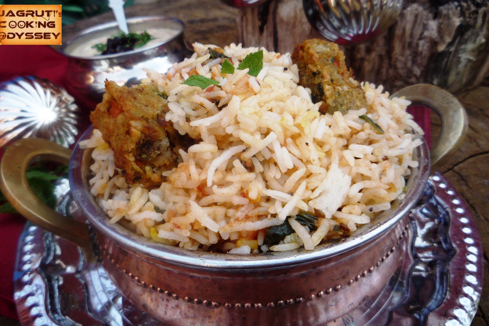 Nut Roast Biryani served in a small kadai