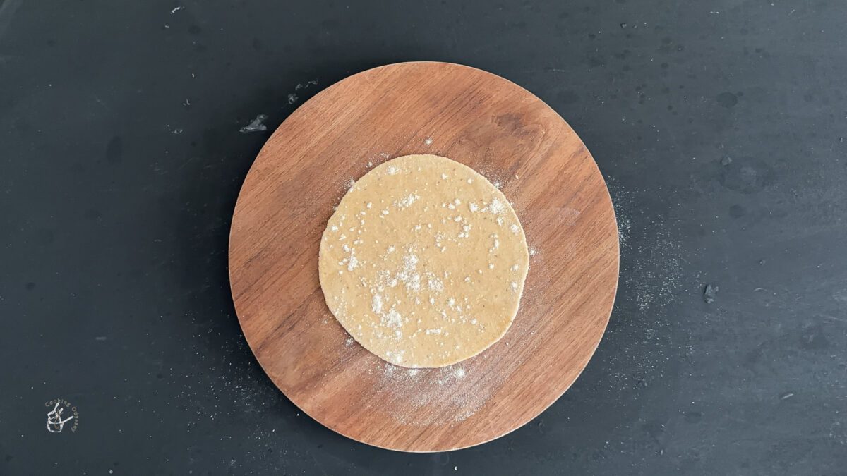 dough rolled into round disk.
