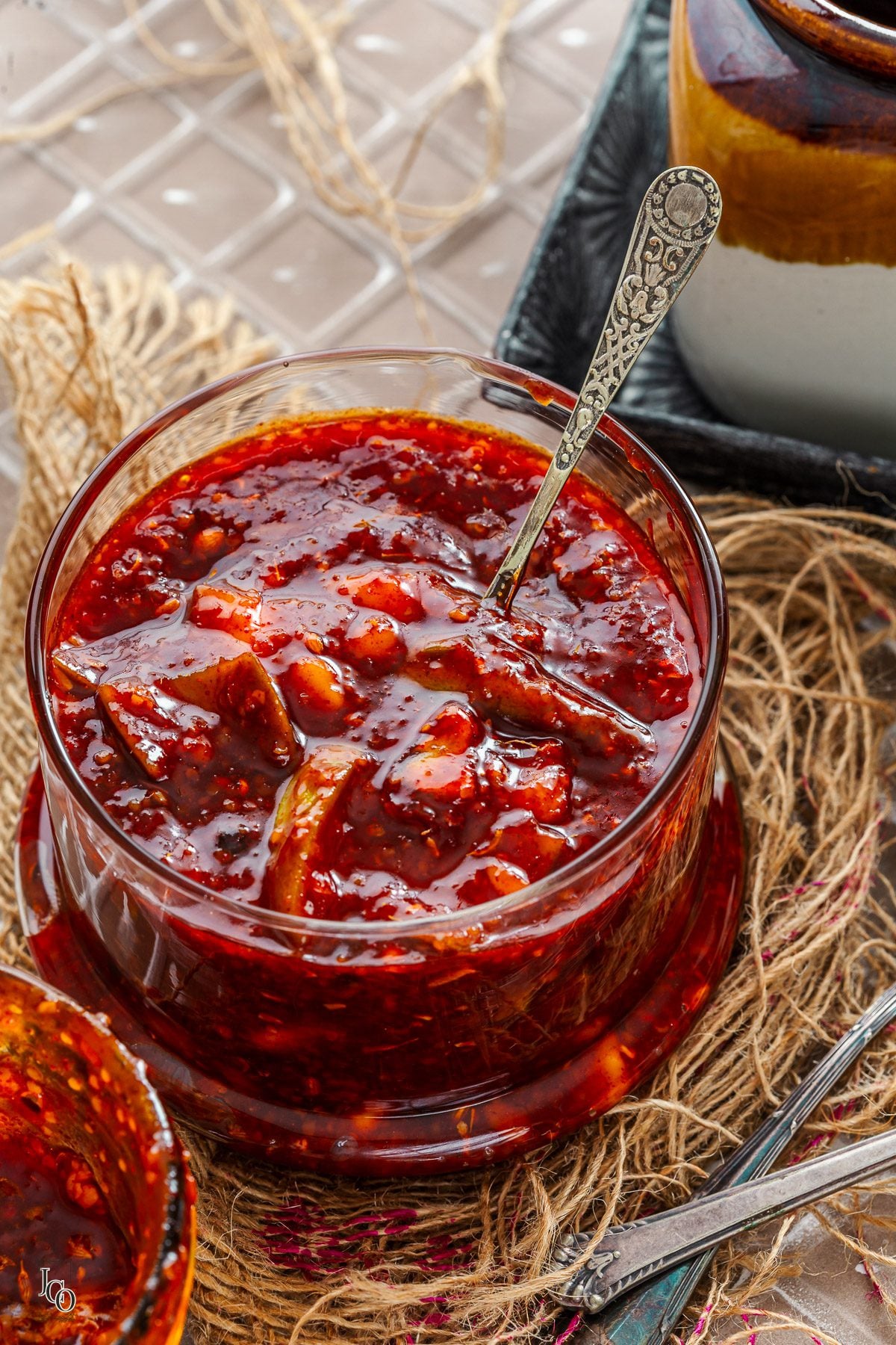 A jar of sweet and spicy pickle placed on the tray.
