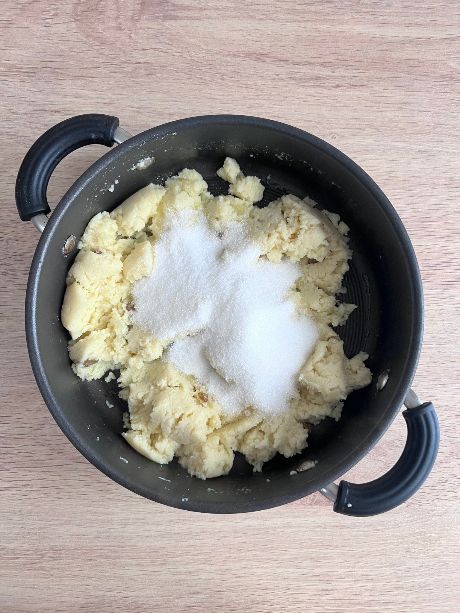 sugar added to the semolina and milk mixture