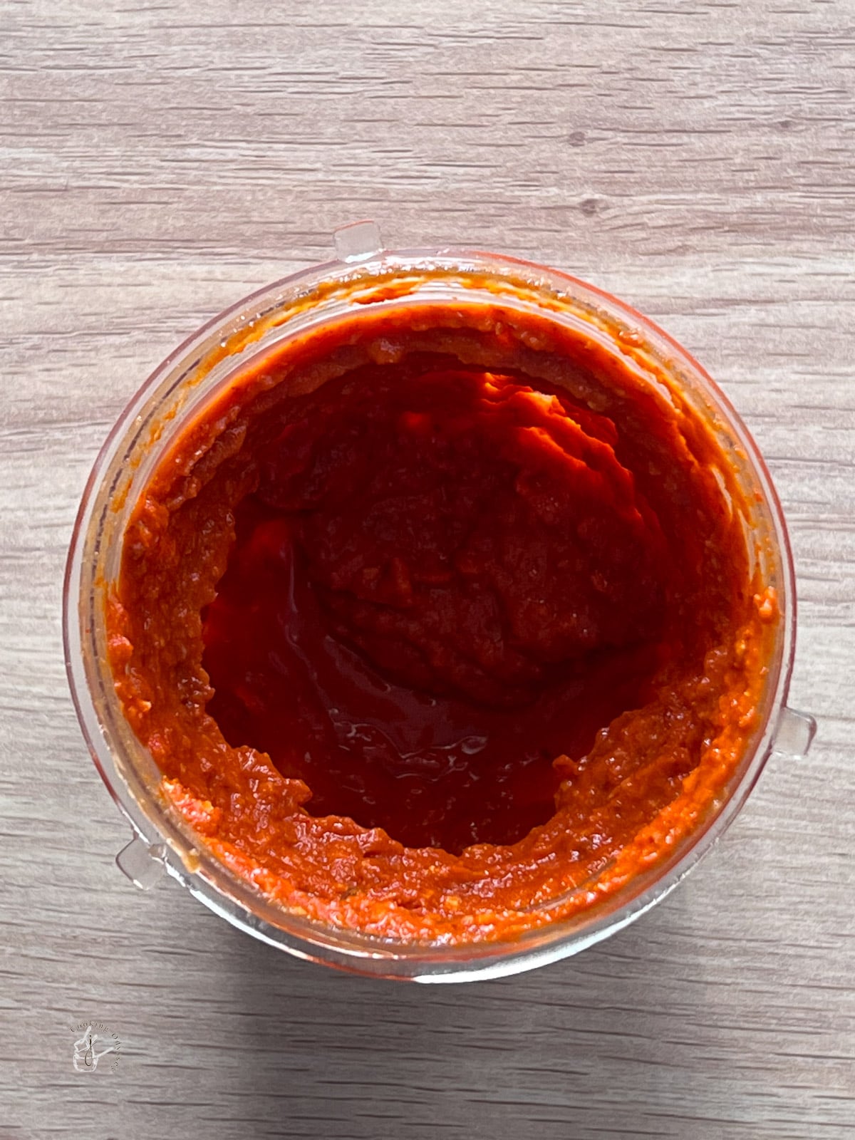 Red chilli paste in a blender jar. 