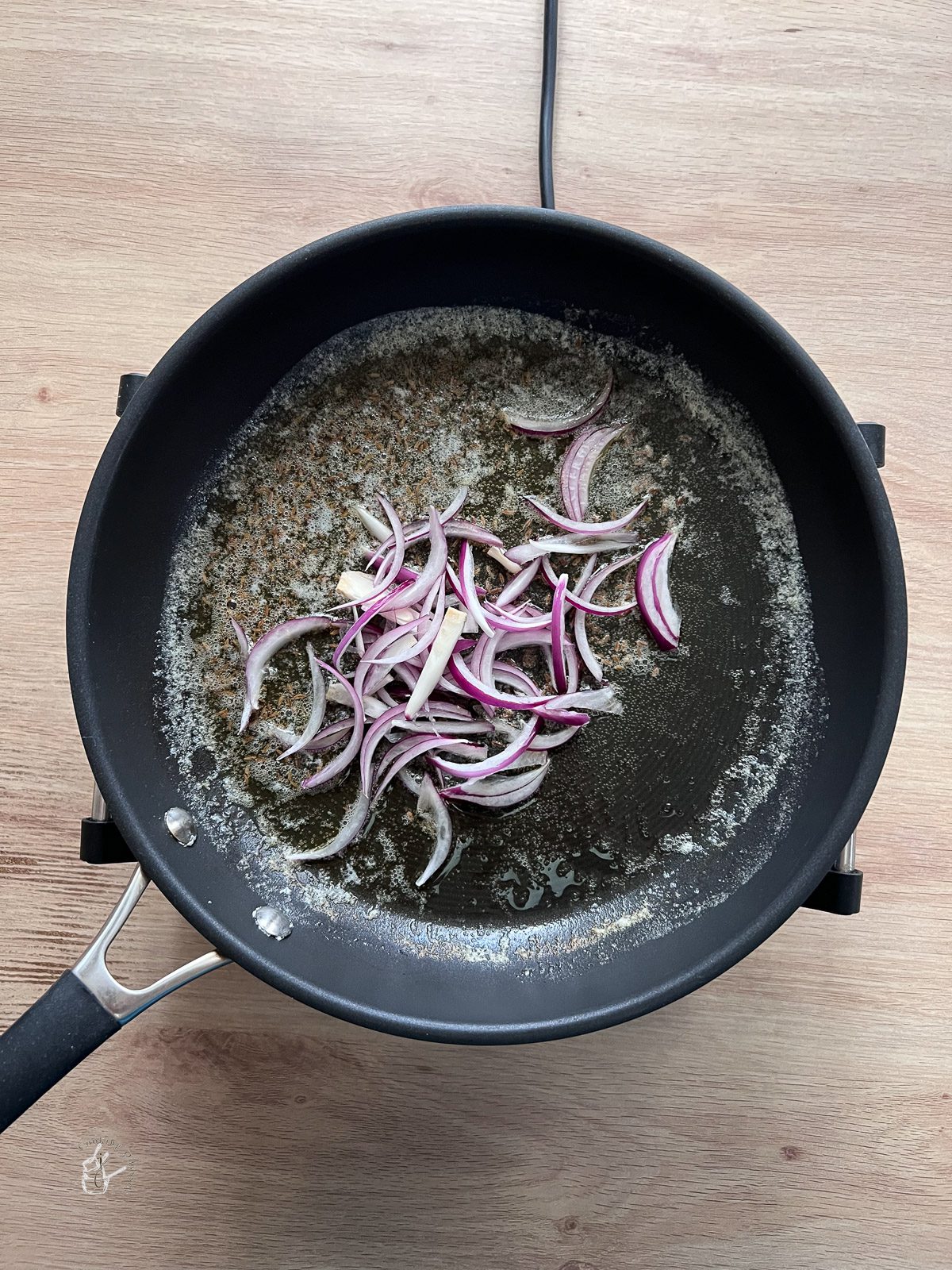 onion added to the butter and oil