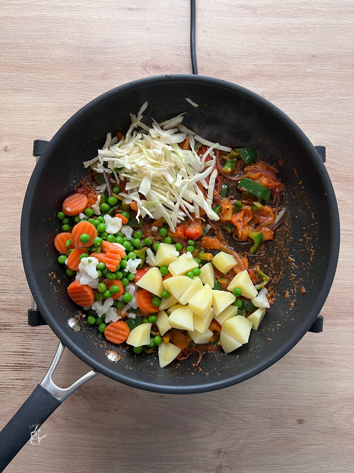 mixed veg added to the onion garlic mixture