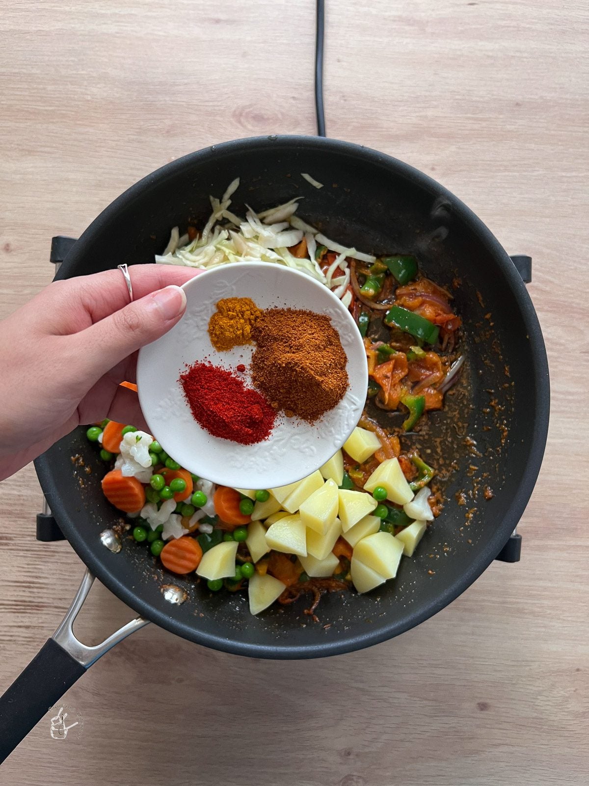spices masala added to the vegetables 