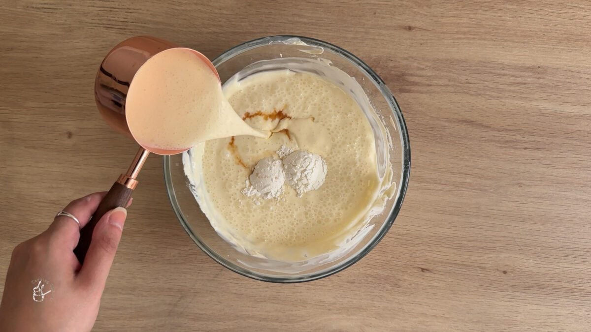 cream, corn starch and vanilla added to the cheesecake filling