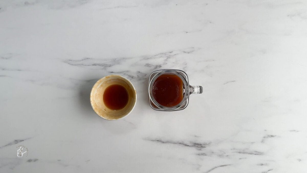 warm caramel and butter syrup poured in a beer glass