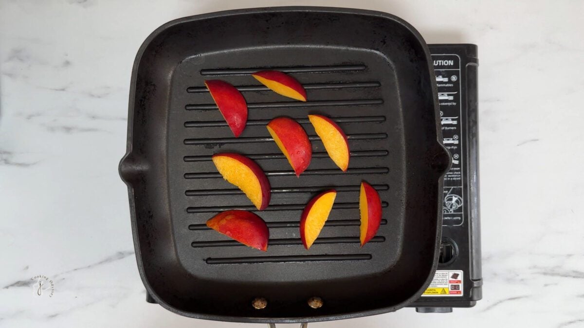 nectarine slices on the griddle