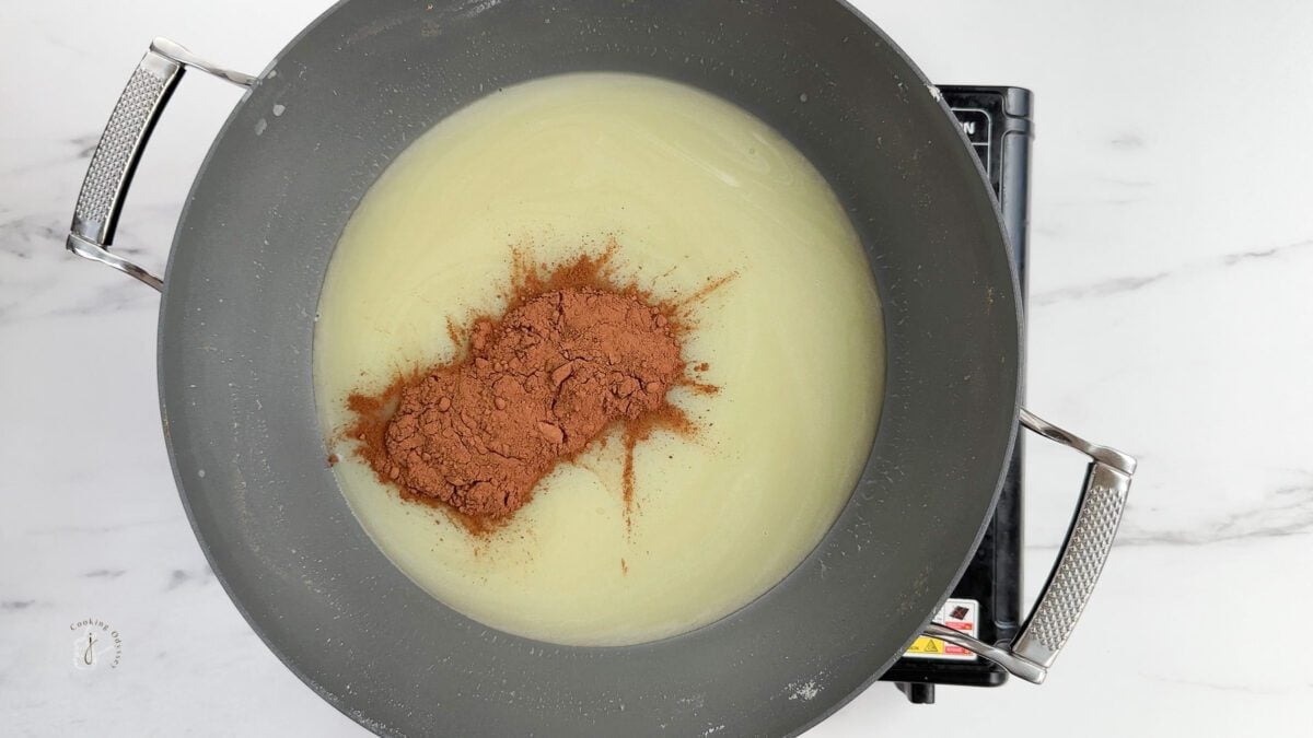 cocoa powder added to the homemade condenced milk