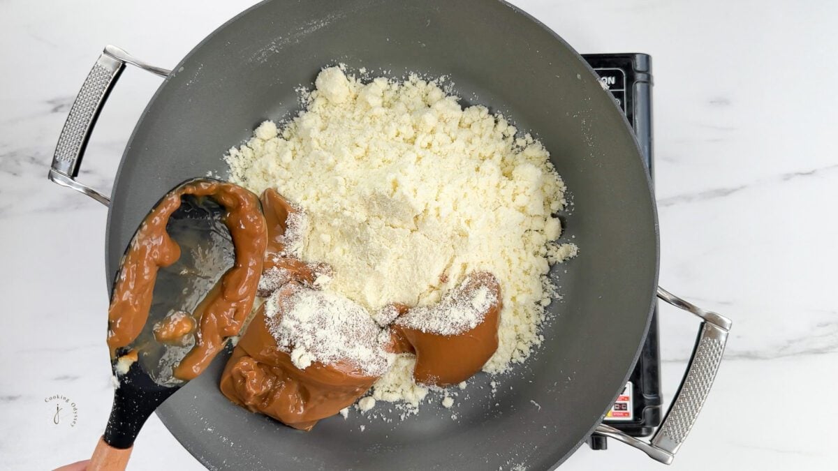 caramel added to the milk powder to make caramel barfi