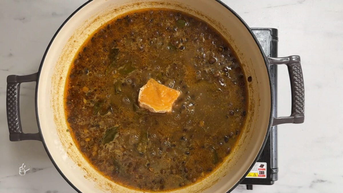 Jaggery added to the tuvar sabji