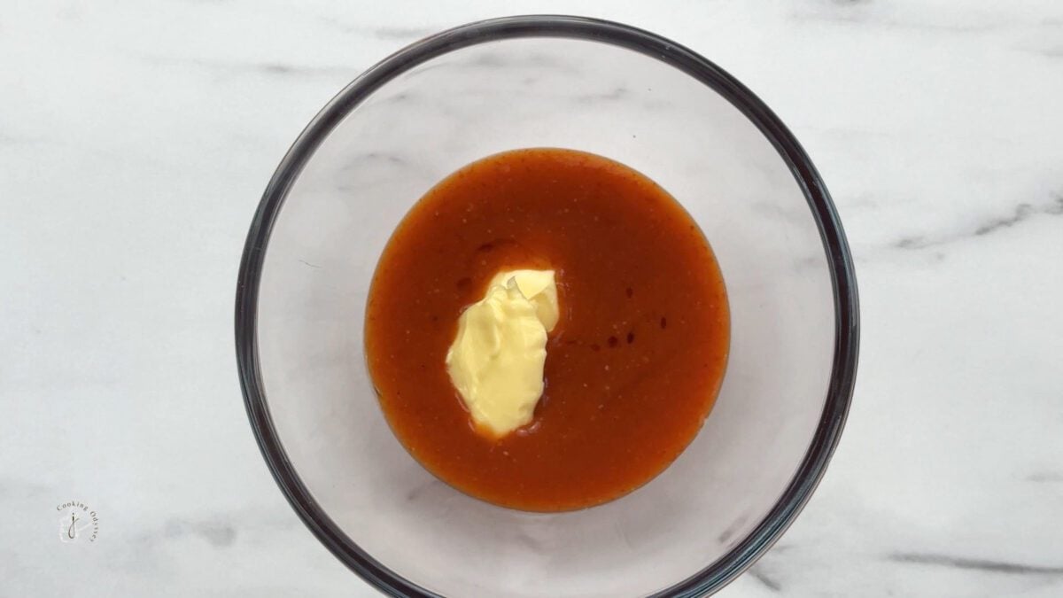 butter and maple syrup added to the hot sauce to make buffalo sauce 