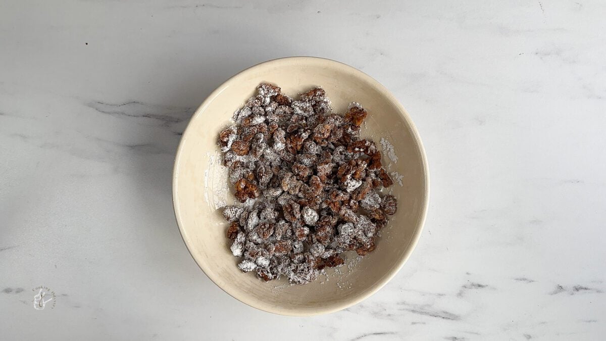 candied walnuts in the cream colour serving bowl