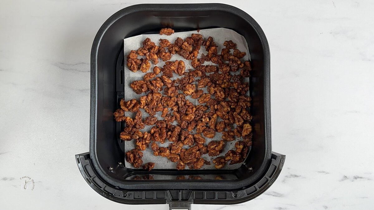 roasted christmas walnuts in the air fryer basket
