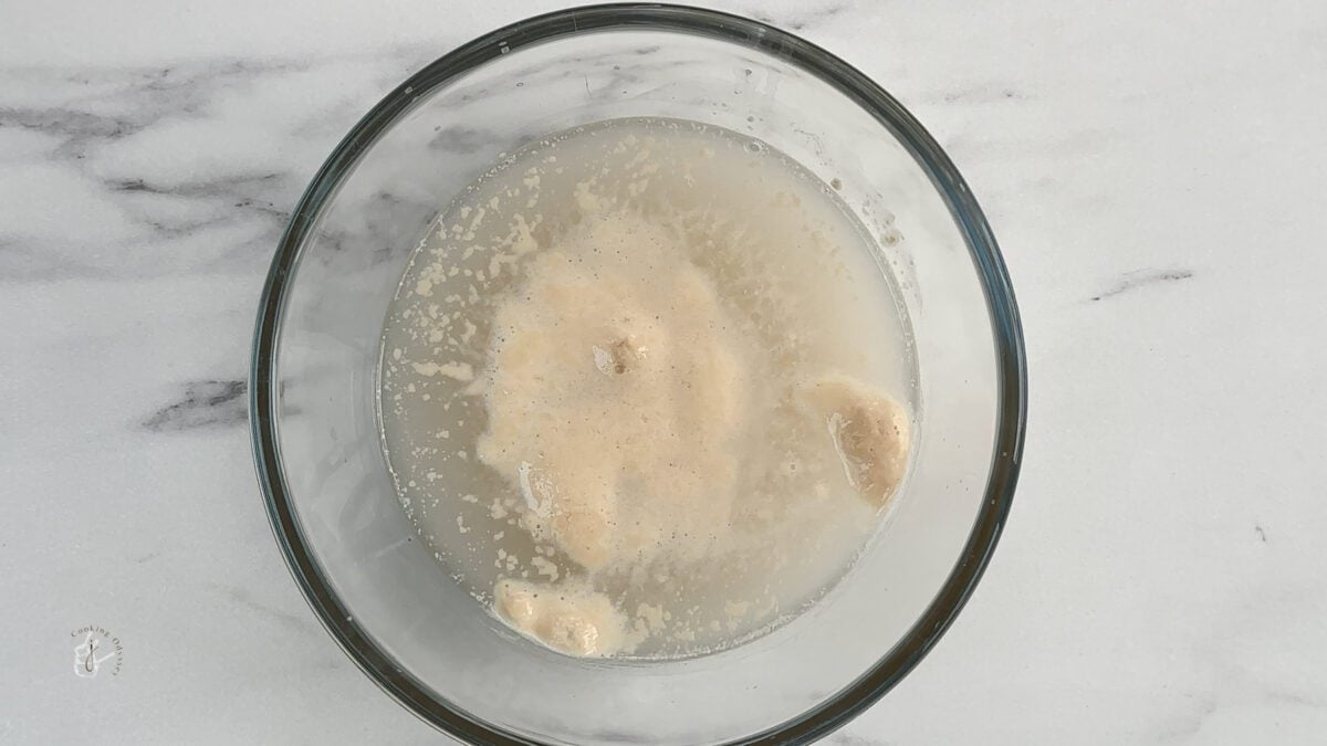 bloomed yeast in a clear glass bowl