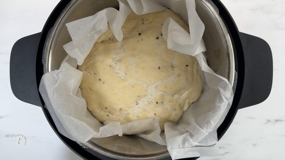 proved olive oil rosemary bread dough in the instant pot