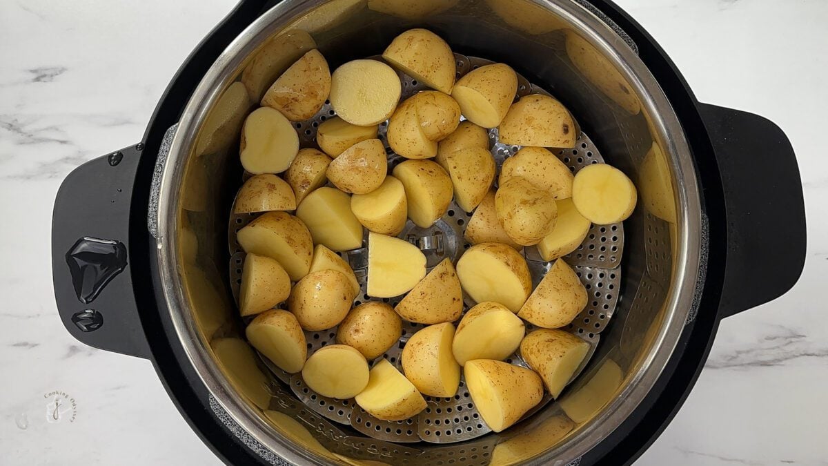 raw baby potatoes in the instant pot pan