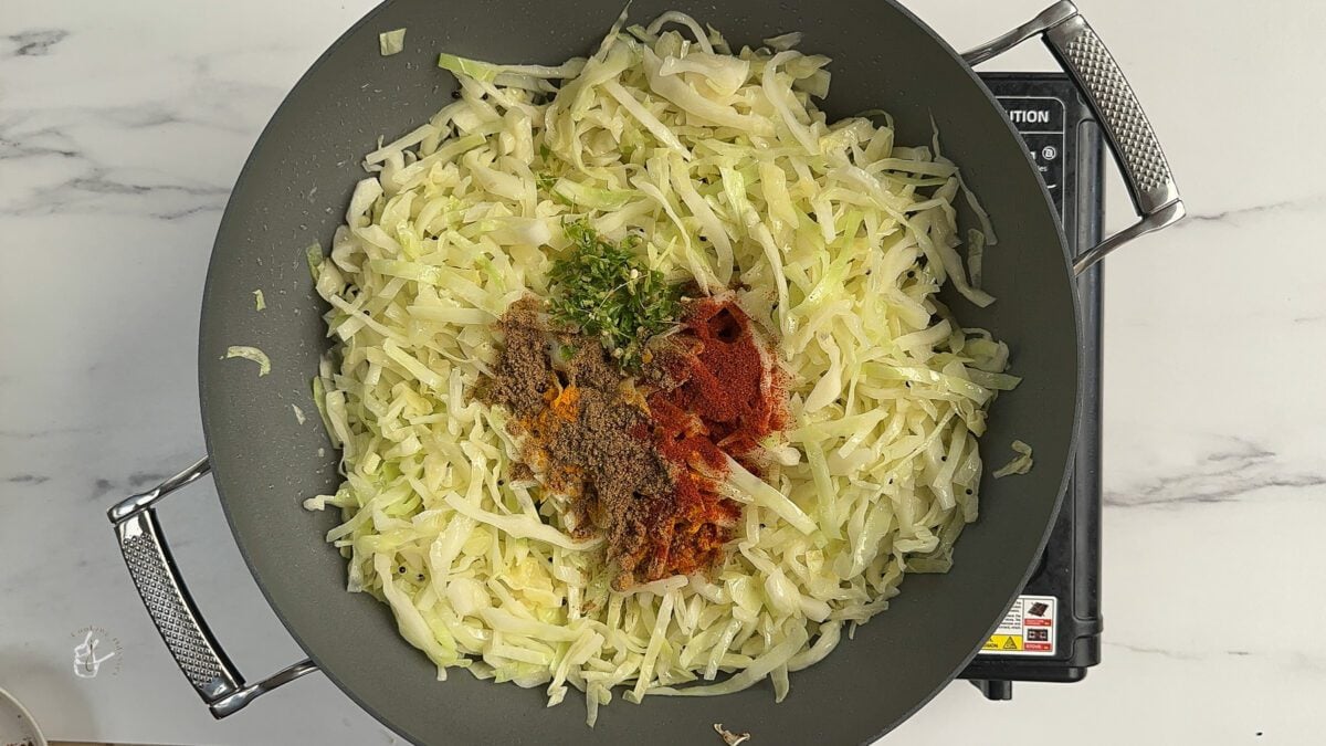 spice powders added to the sauteed cabbage to make patta gobhi ki sabzi