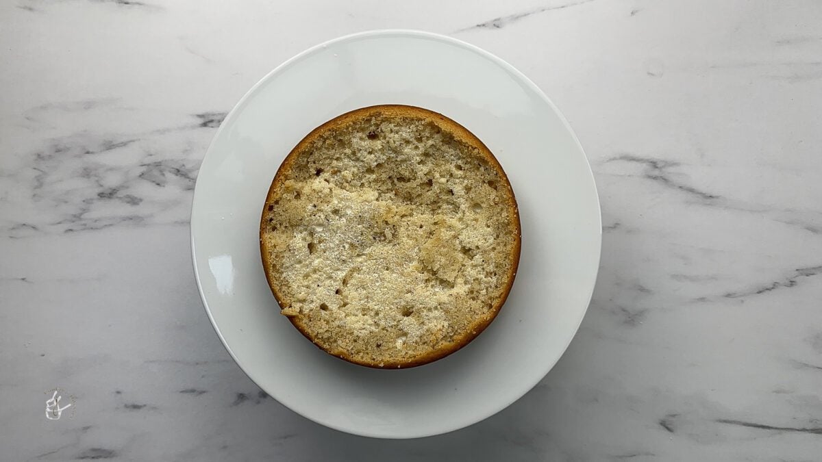milk soaked sponge on a cake stand