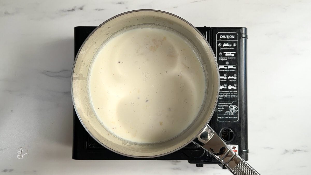 whole spice infused milk added to the flour mix 