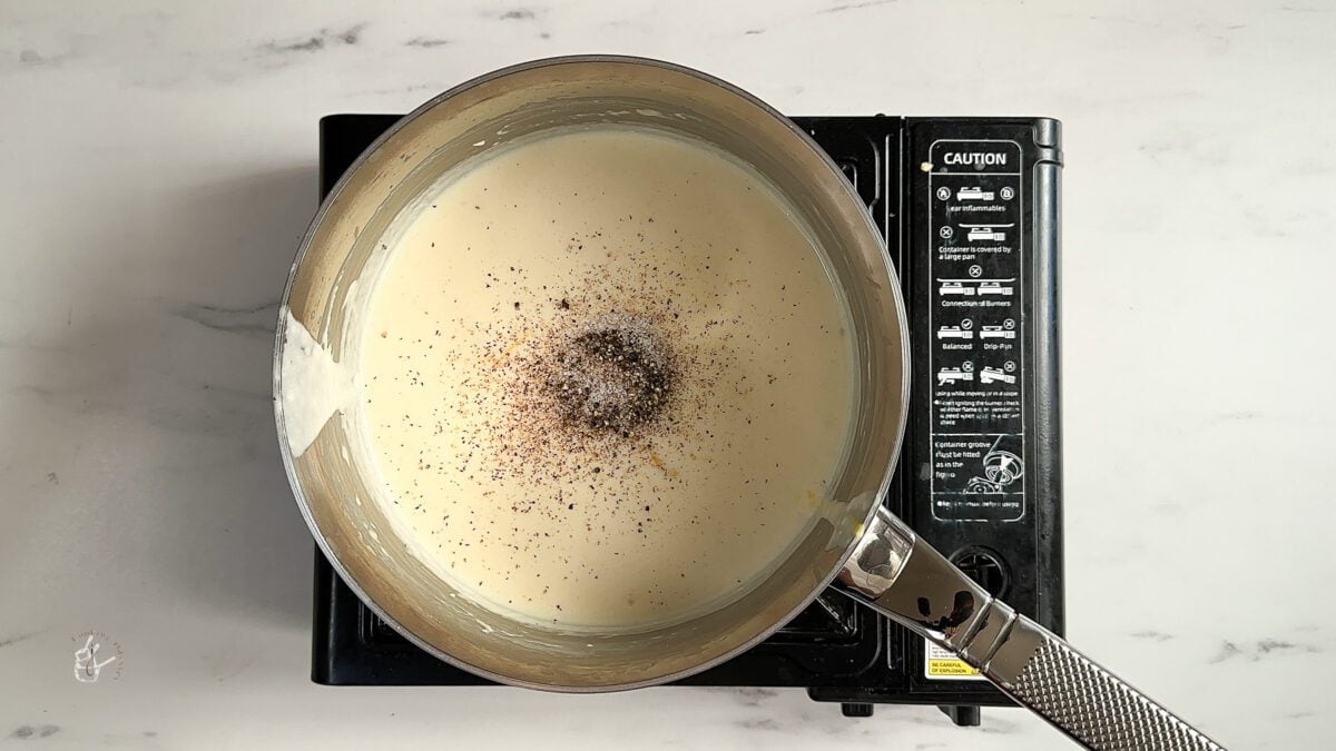 seasoning added to the cauliflower cheese sauce