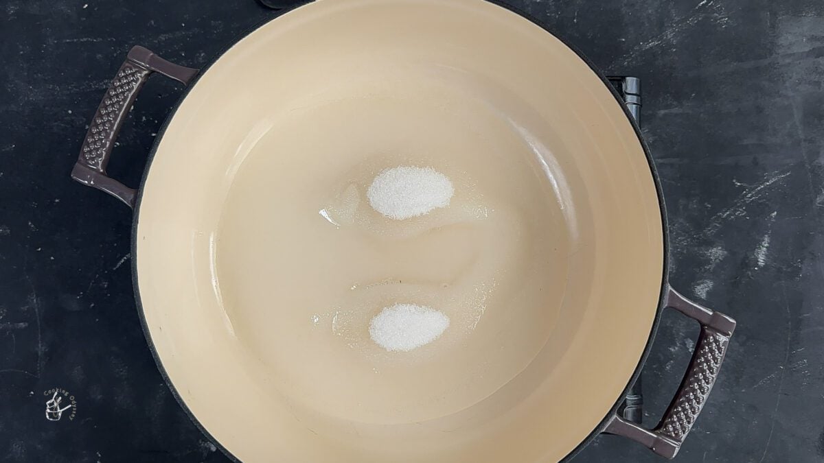 sugar and water in the thick heavy bottomed pan