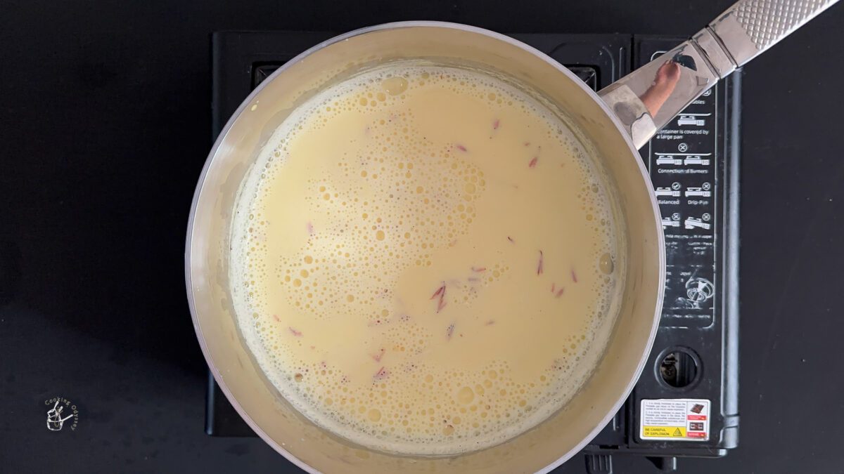 kesar doodh in a pan, ready to serve.