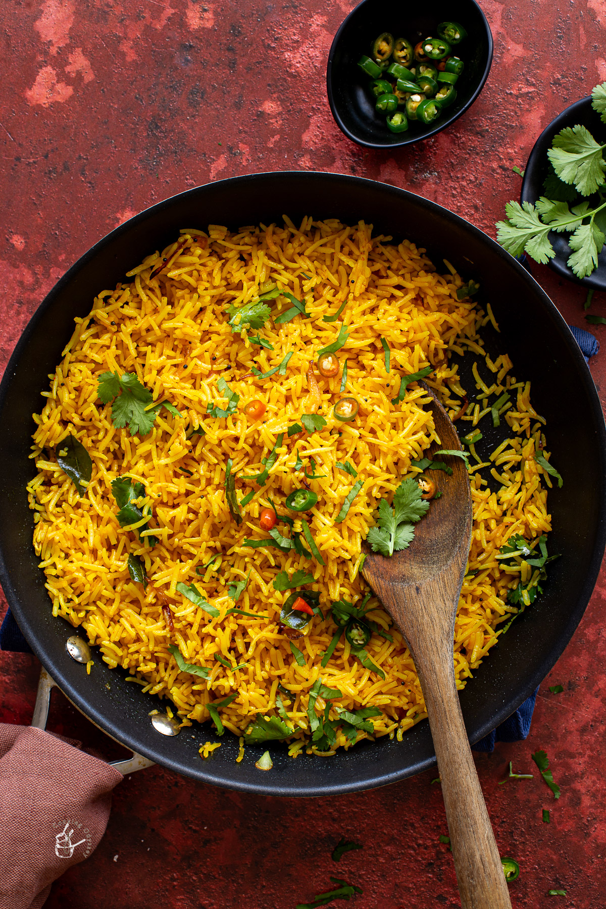 indian fried rice in a pan.