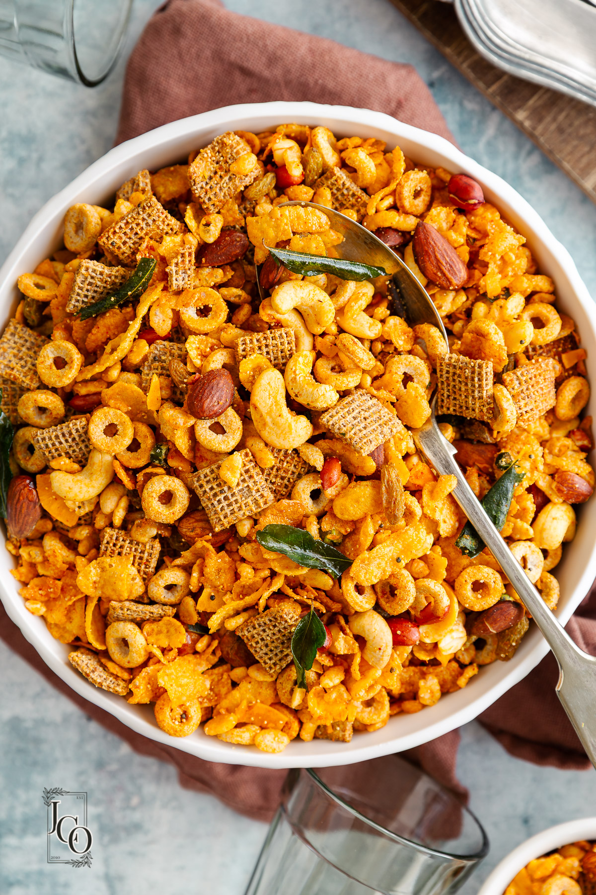 Cereal chevdo in a white bowl. - 1