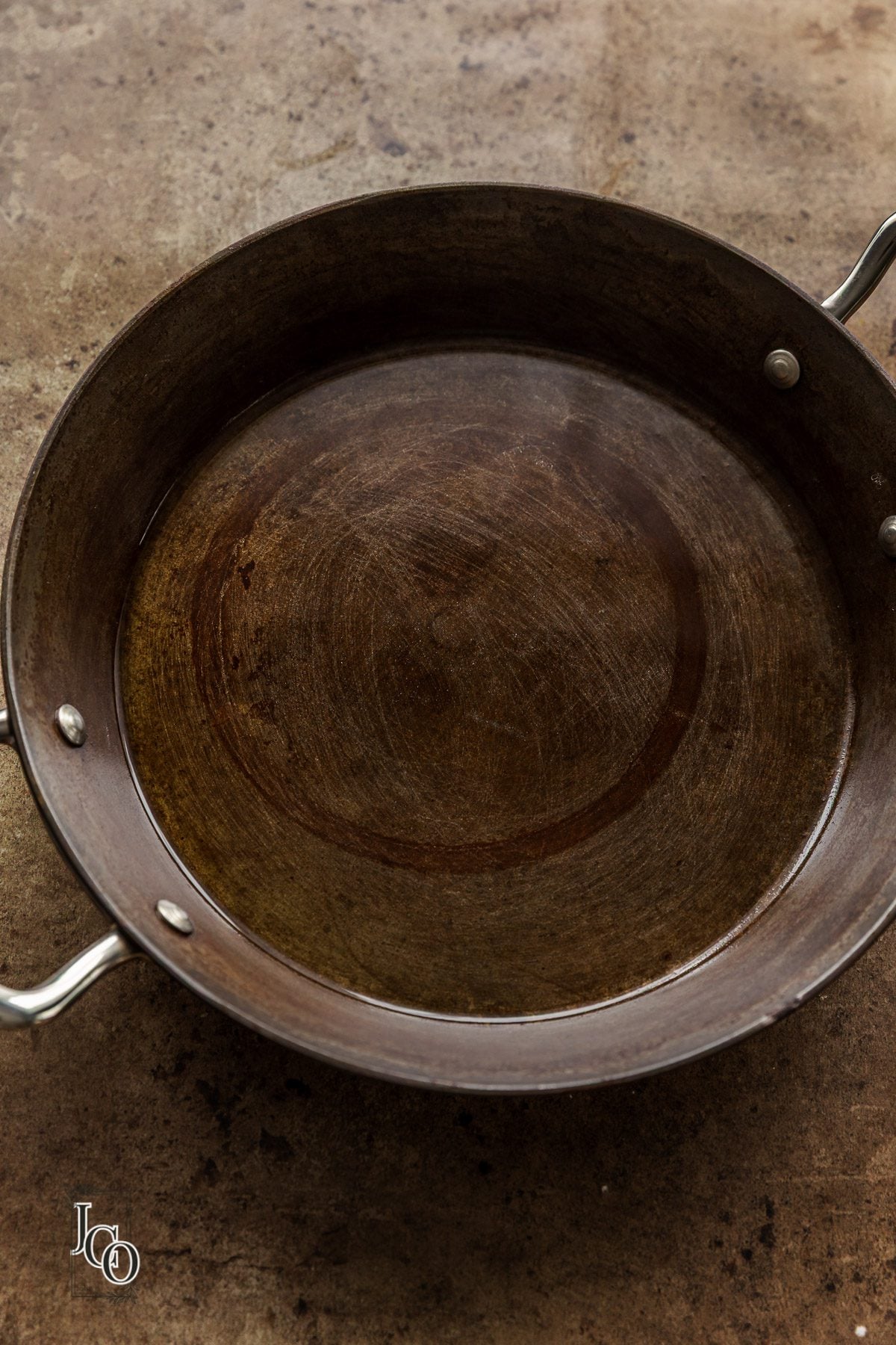 Oil in a hot pan.