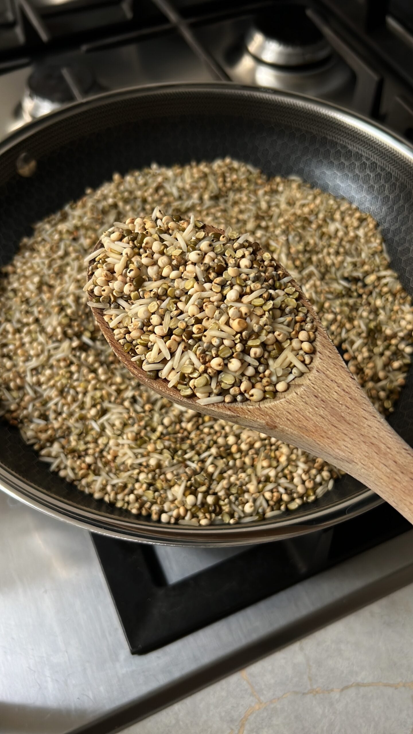 Roasted grain a pan.