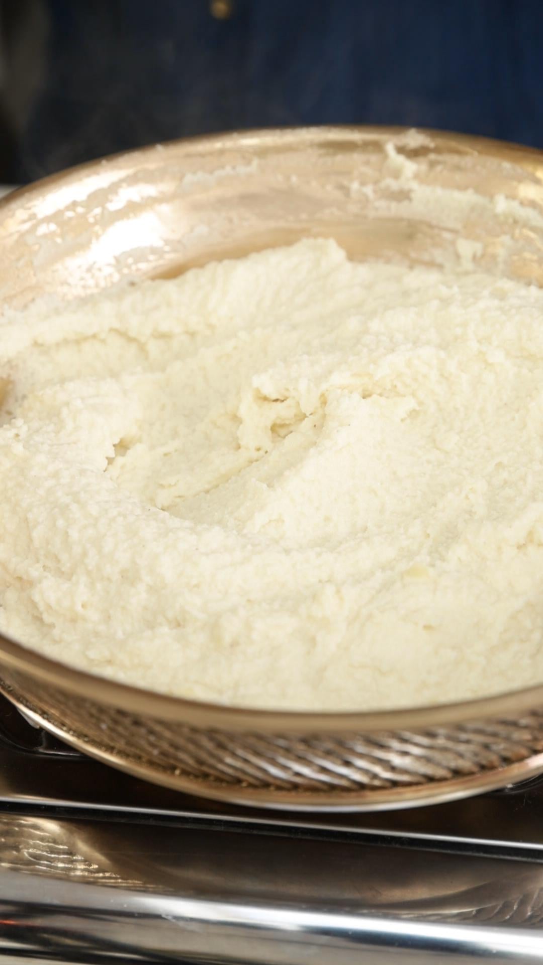 Thick coconut and almond flour mixture in a pan. 
