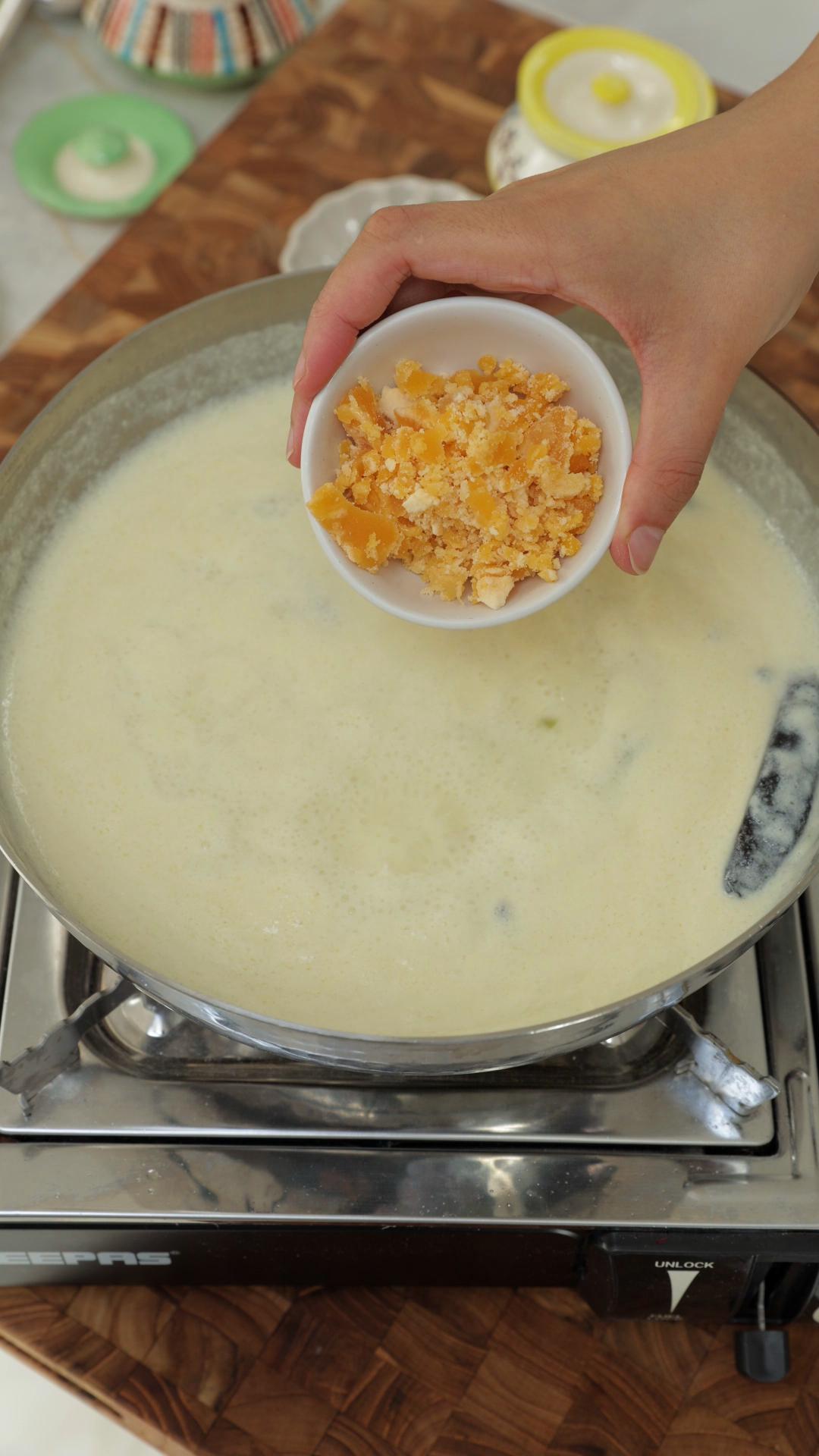 Jaggery added to kadhi. 