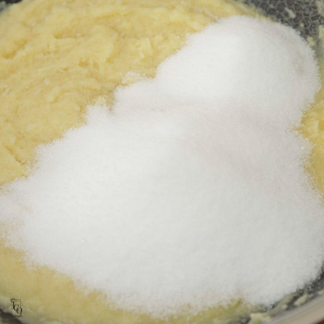 Sugar added to cooked semolina.