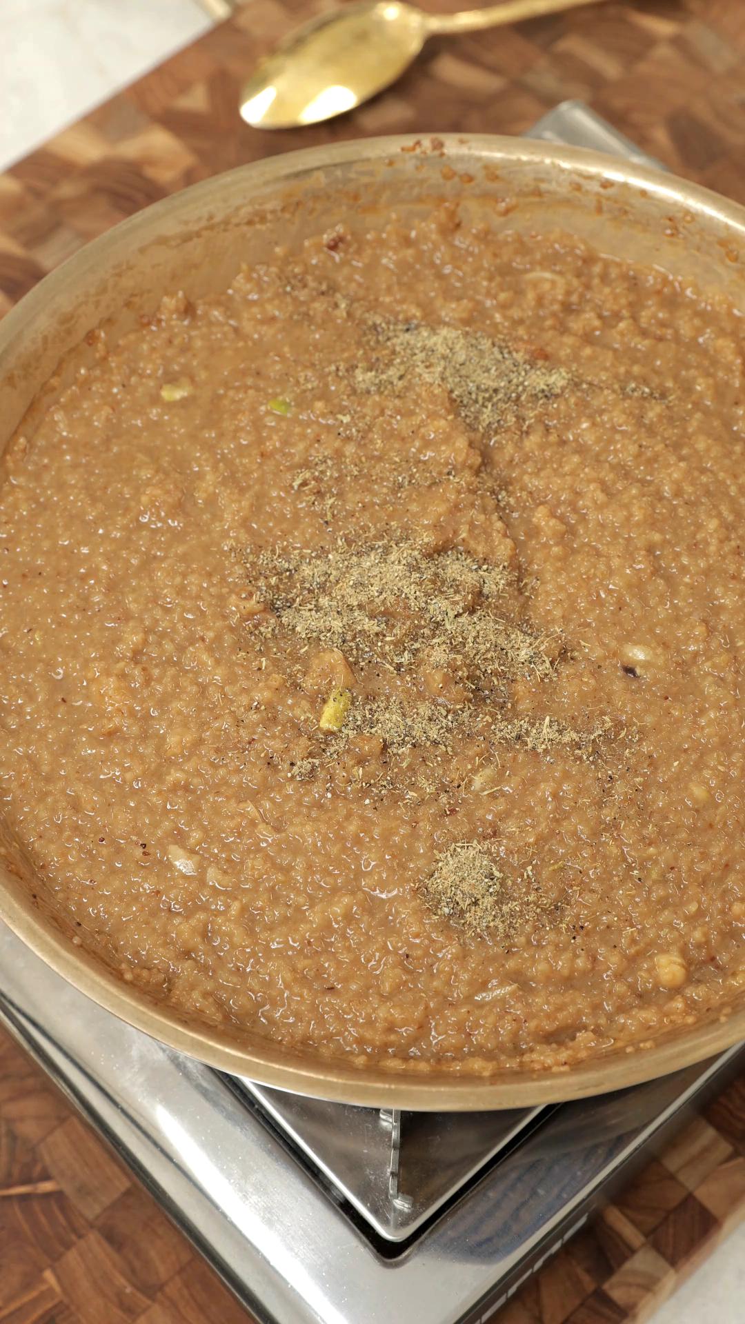 cardamom powder added to the caramel lapsi sweet.