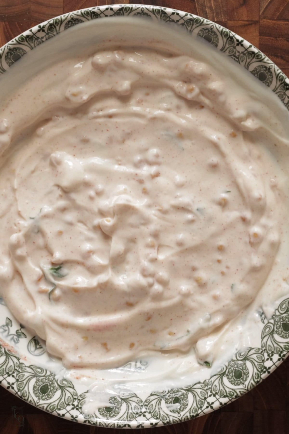 Boondi raita in a serving bowl.